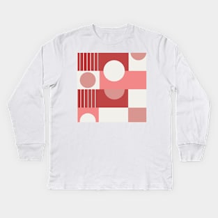 red white and beige pattern Kids Long Sleeve T-Shirt